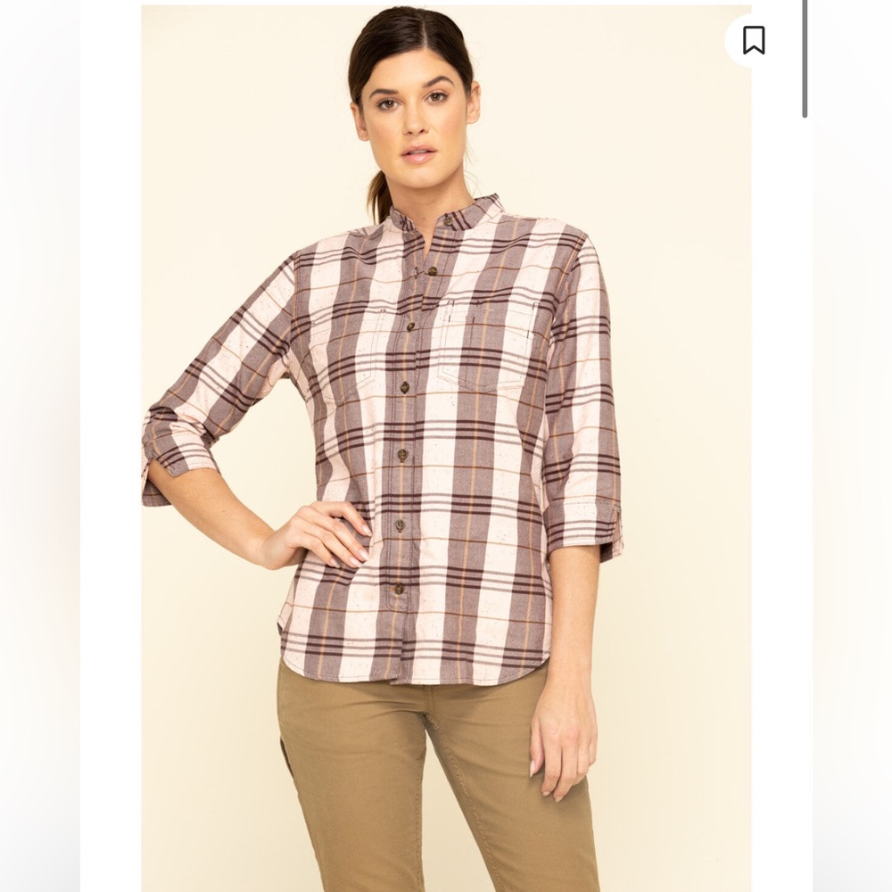 Carhartt Womens Plaid Print Relaxed Fit Midweight 3/4 Sleeve Button Work Shirt